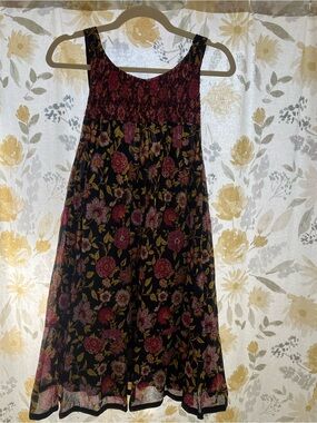Free People Black Mini Dress with Red and Mustard Floral Print